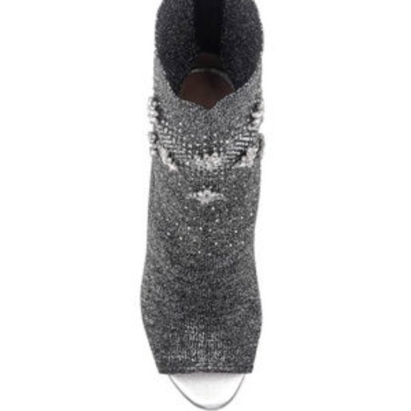 BADGLEY MISCHKA Vivi Ankle Booties in Silver Metallic w/ Jewels Open Toe Size 7 - Picture 3 of 4